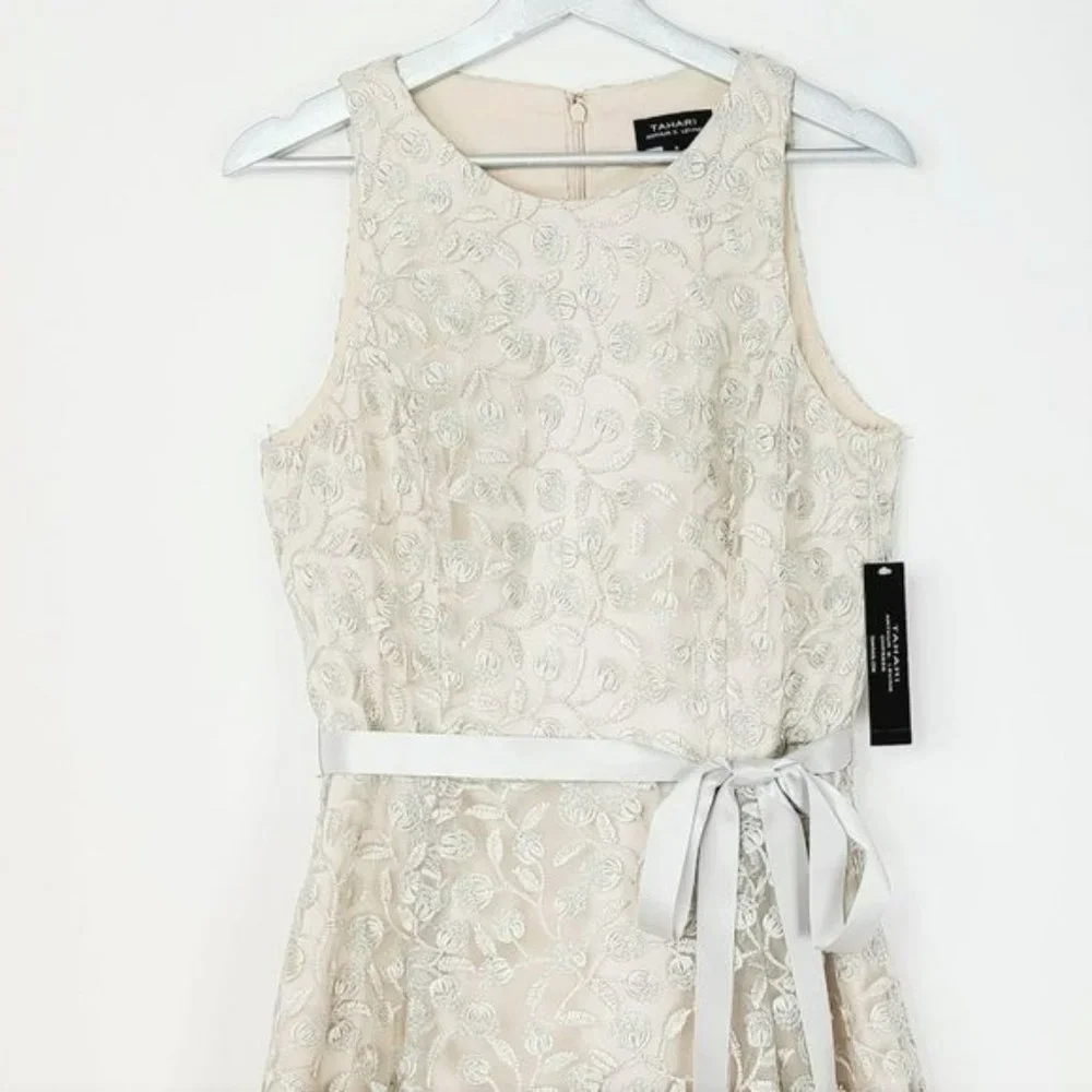 NWT Tahari ASL Embroidered Lace Hi-Low Fit & Flare Party wedding Midi Dress - Picture 7 of 7